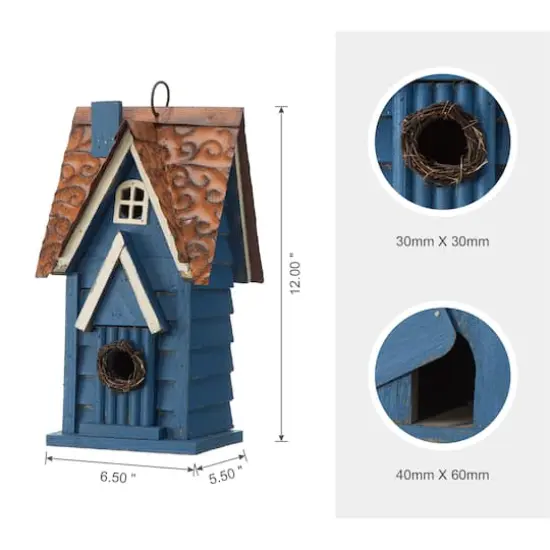 Glitzhome&reg; 12" Retro Blue Distressed Cottage Birdhouse {7}