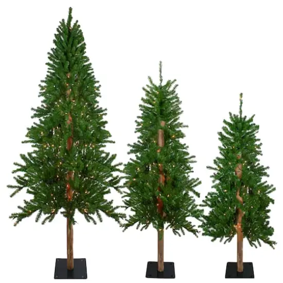 4ft., 5ft., & 6ft. Pre-Lit Slim Alpine Artificial Christmas Tree Set, Clear Lights {1}