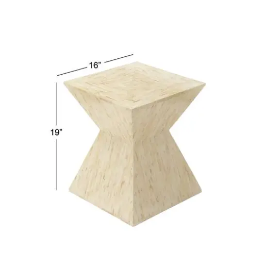 19" Beige Mussel Shells & Wood Contemporary Accent Table {7}