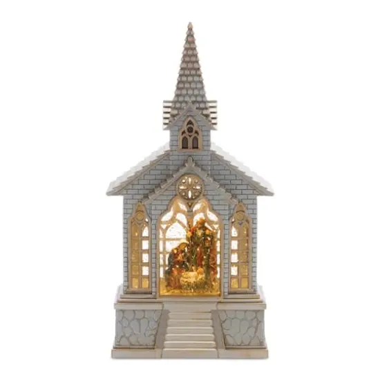 8.25" LED Snow Globe Church with Nativity {1}
