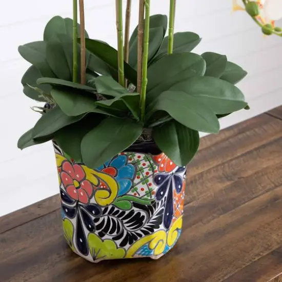 3ft. Artificial Large Orchid Arrangement in Handmade Mexican Talavera Ceramic Planter {6}