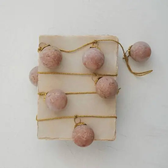 Hello Honey&reg; 6ft. Light Matte Pink Glass Ball Ornament Garland with Embedded Natural Hay & Gold Cord {3}