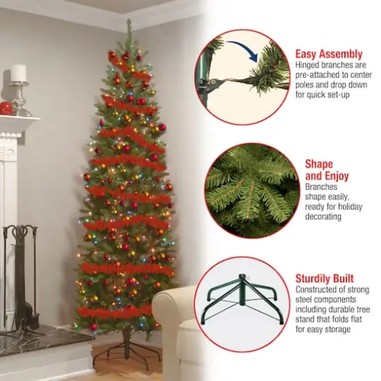 6.5 ft. Pre-lit Kingswood Fir Pencil Artificial Christmas Tree, Multicolor Lights {7}