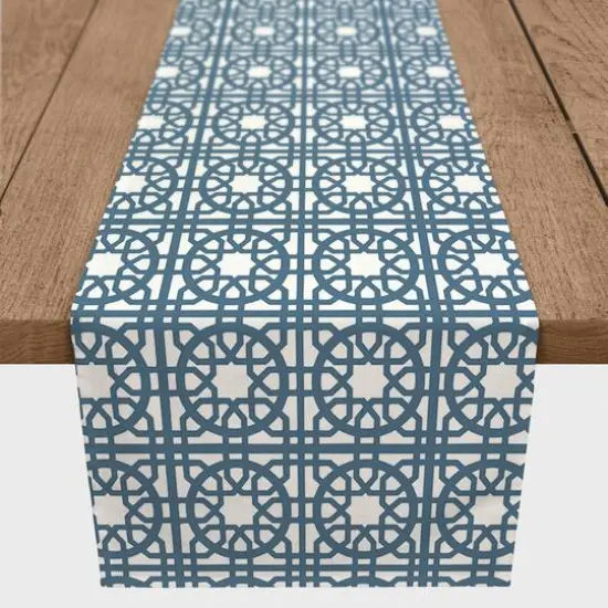 72" Blue Geo Tile Cotton Twill Runner {3}