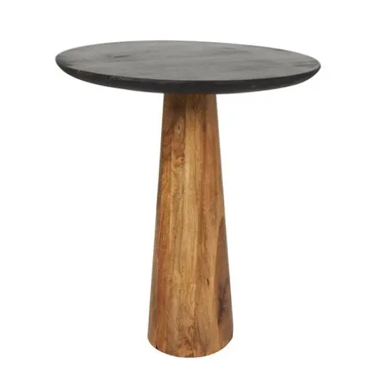 Brown Mango Wood Handmade Cone Shaped Accent Table with Black Tabletop Set {6}