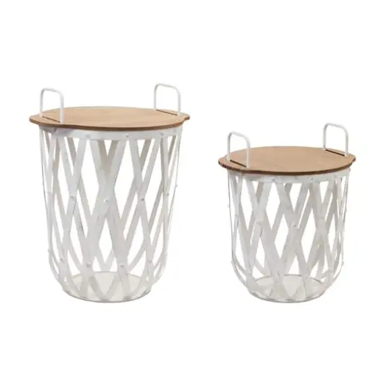 White Side Basket Table Set {1}