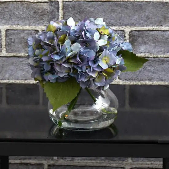 8.5" Blue Blooming Hydrangea in Glass Vase {5}