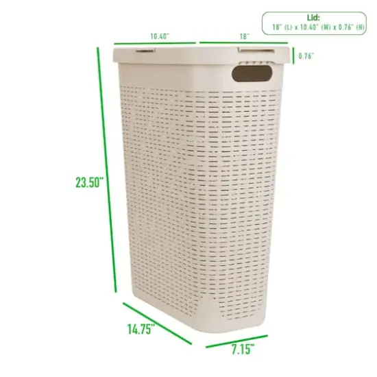 Mind Reader 23.5'' Slim Laundry Hamper with Cutout Handles Ivory {4}