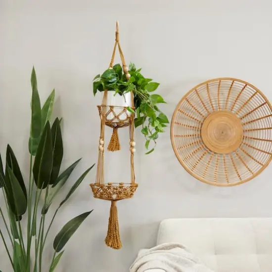 47" Brown Fabric Handmade Hanging Macrame Wall Planter {8}