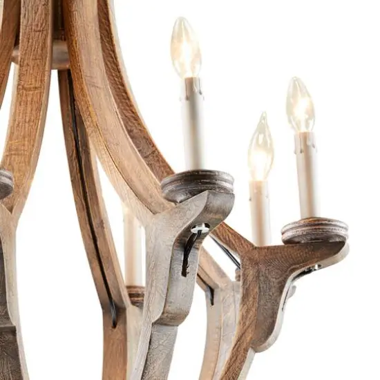Brown Wood Rustic Candle Chandelier, 28" x 25" x 25" {6}