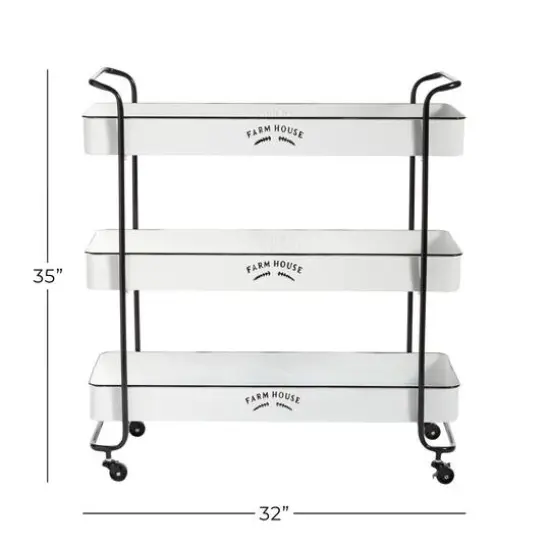 35" White Metal Farmhouse Storage Rolling Cart {6}