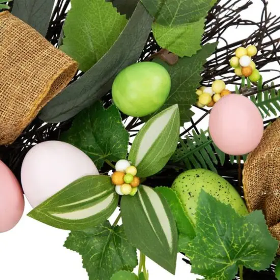 22" Easter Egg & Burlap Ribbon Mixed Foliage Twig Wreath {6}
