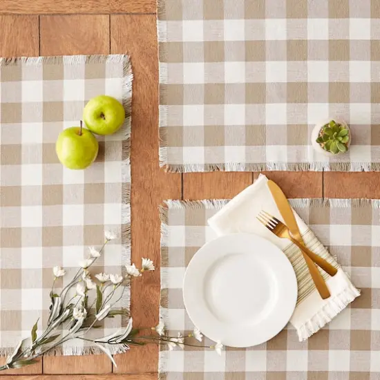 DII&reg; Heavyweight Check Fringed Cotton Placemats, 6ct. Stone Brown {5}