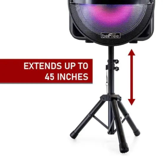 beFree Sound 12" Bluetooth Rechargeable Portable PA Party Speaker With Reactive LED Lights & Stand {3}