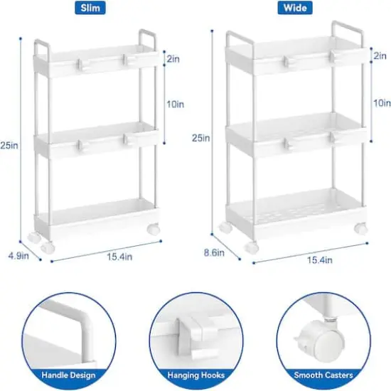 White 3-Tier Storage Kitchen Shelving Unit Rolling Rack Cart {6}