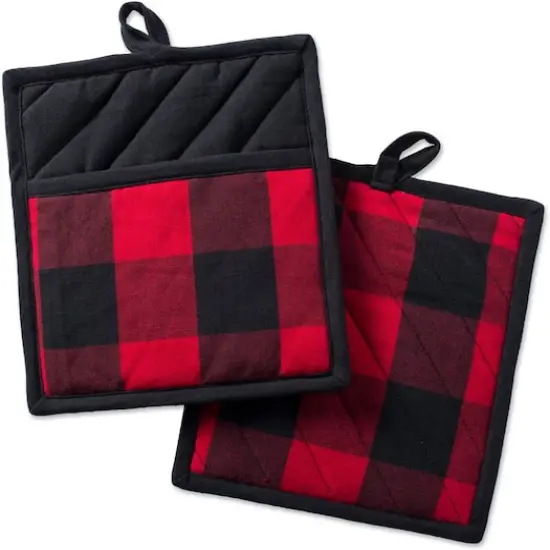 DII&reg; Buffalo Check Potholders, 2ct. Tango Red/Black {1}
