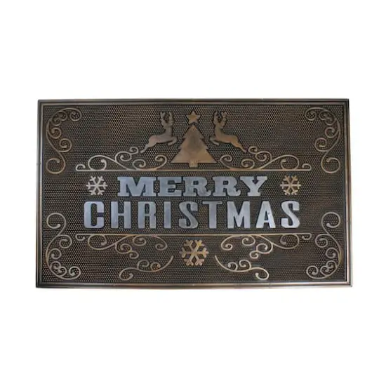 Gold & Silver Reindeer Merry Christmas Doormat {1}