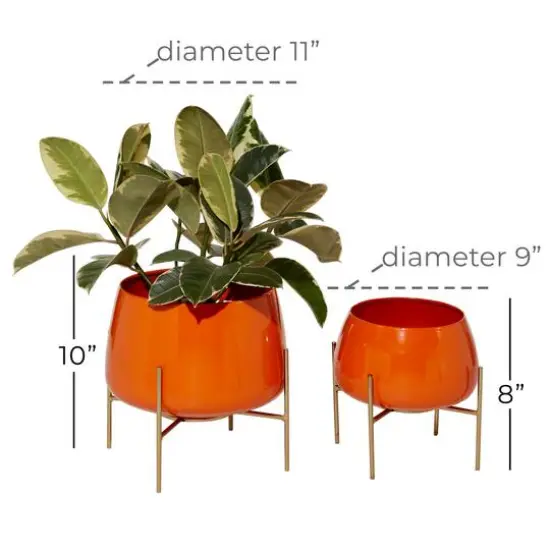 Metal Round Contemporary Planter Set Orange {6}