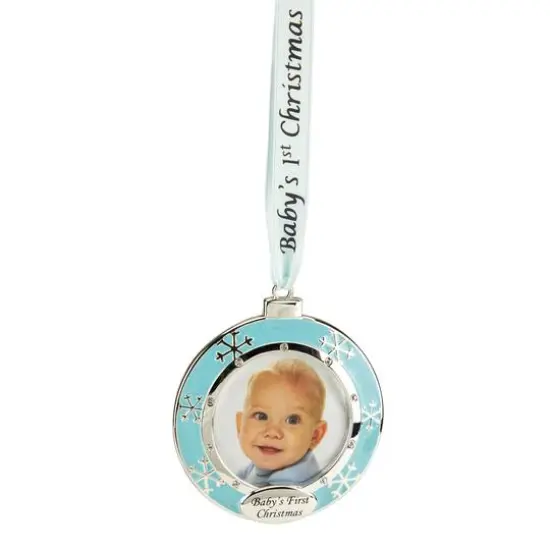 3" Blue & Silver "Baby's First Christmas" Framed Ornament {3}