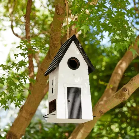 Glitzhome&reg; 14.25" Modern White Wood Garden Birdhouse {5}