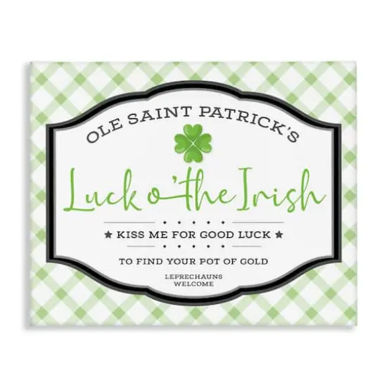 Stupell Industries Saint Patrick's Luck o'the Irish Sign Green Plaid Canvas Wall Art {1}