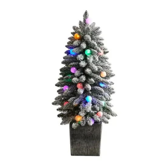 3ft. Pre-Lit Flocked Highland Fir Artificial Christmas Tree in Decorative Planter, Multicolor 20 LED Lights {1}