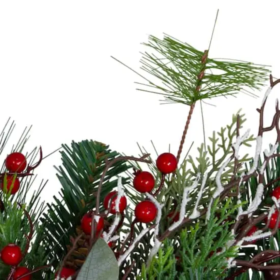 24" Flocked Dual Plaid And Berries Artificial Wreath {4}