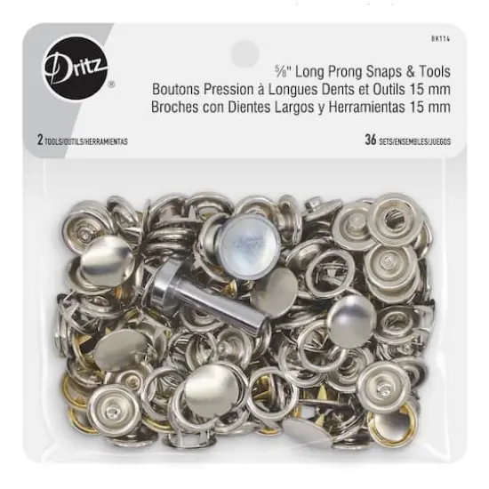 Dritz&reg; Long Prong Snaps & Tools, 36 Sets Nickel {1}