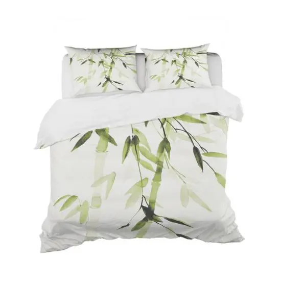 Designart 'Simplist Bamboo Leaves II' Cottage Bedding Set - Duvet Cover & Shams {2}