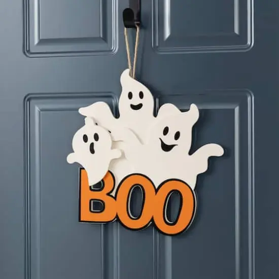 Glitzhome&reg; 14"H Halloween Wooden Ghoost BOO Door Hanger {5}