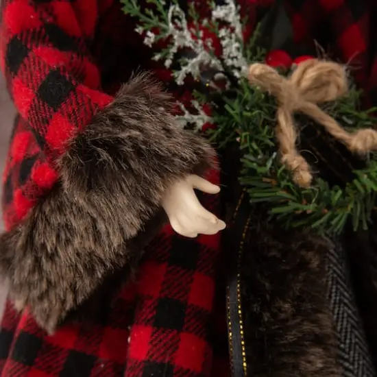 Glitzhome&reg; 16" Red Plaid Faux Fur Angel Tree Topper {7}