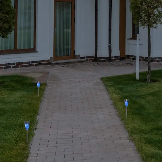15.5" Blue Mosaic Stained Glass Solar Powered LED Pathway Markers {3}