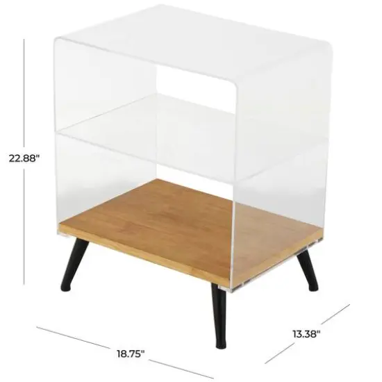 23" Clear Acrylic 1-Shelf Accent Table with Wood Base & Black Legs {8}