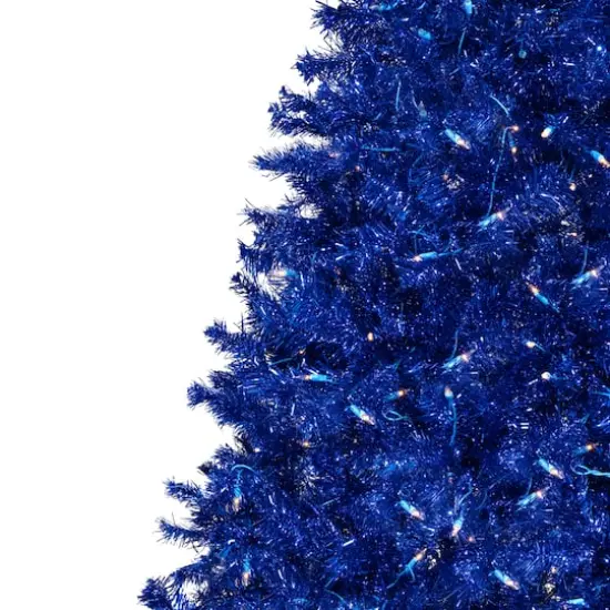 9ft. Pre-Lit Blue Artificial Tinsel Christmas Tree, Clear Lights {4}