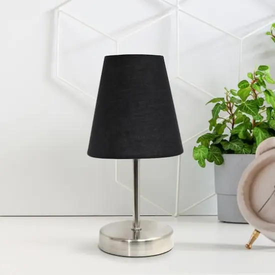 Creekwood Home Nauru 10.5" Sand Nickel Petite Metal Stick Table Lamp Black {3}