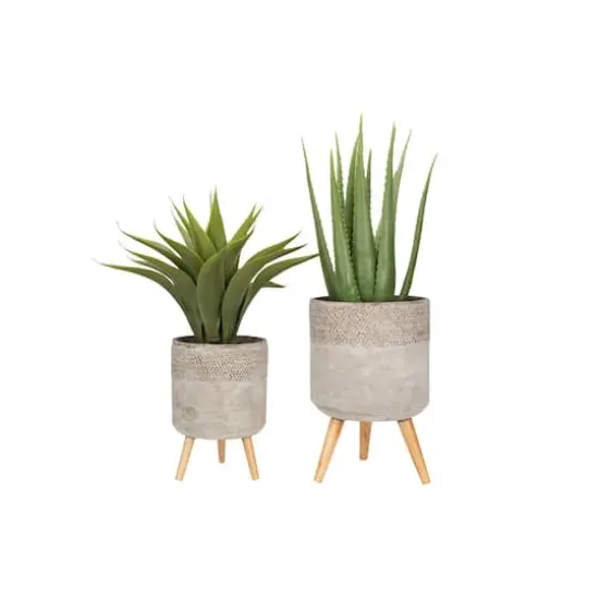 Hello Honey® Gray Cement Planter with Removable Wood Legs Set {5}