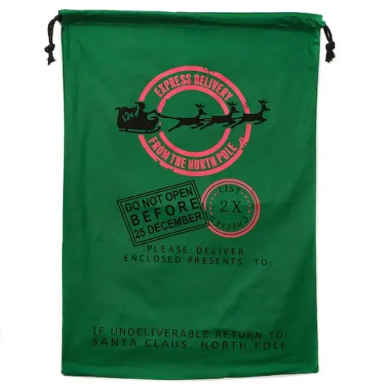 19" x 26" Express Delivery Green Christmas Cotton Drawstring Bag {1}