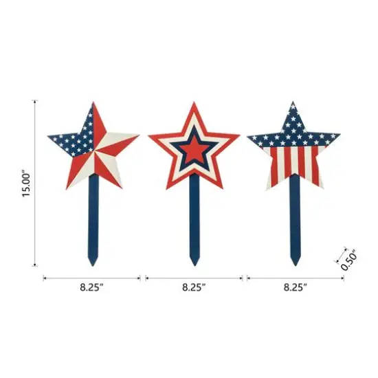 Glitzhome&reg; Wood Patriotic Star Yard Stakes, 3ct. {8}