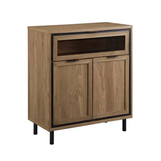 Walker Edison English Oak Mesh Metal Accent Cabinet {1}