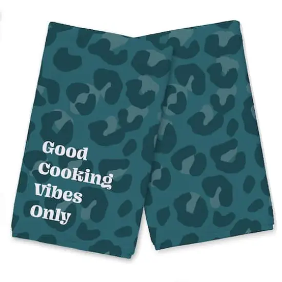 Good Cooking Vibes Only Leopard Tea Towel Set Teal {1}