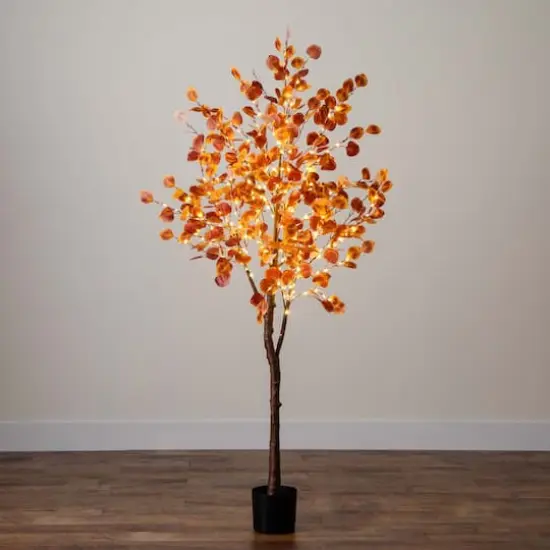 6ft. Pre-Lit LED Autumn Eucalyptus Artificial Fall Tree {10}