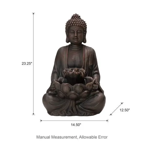 Glitzhome&reg; 23.25" Zen-Style Meditating Buddha Statue Outdoor Fountain with LED Light {9}