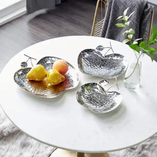 Silver Apple Stainless Steel Contemporary Tray Set {7}