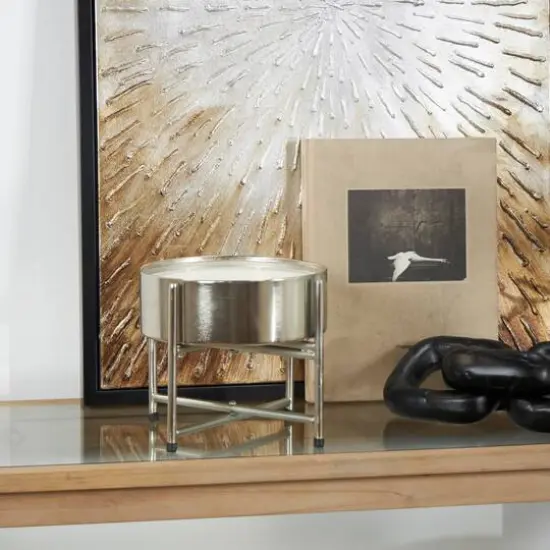 55oz. Sweet Bamboo Scented White 4 Wick Candle in Silver Bowl with Stand {7}