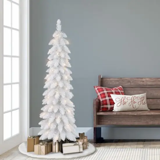 4ft. Pre-Lit White Artificial Alpine Pencil Tree, Clear Lights {4}