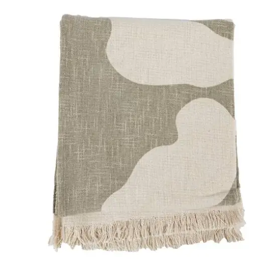 Hello Honey&reg; Tan Botanical Print & Fringe Cotton Slub Throw Blanket {5}