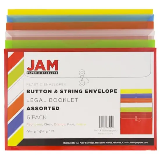 JAM Paper 9.75" x 14.5" Plastic Button & String Tie Closure Envelopes, 6ct. {3}
