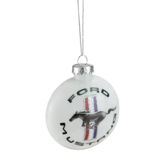 White Ford Mustang Collectible Glass Disc Ornament {4}