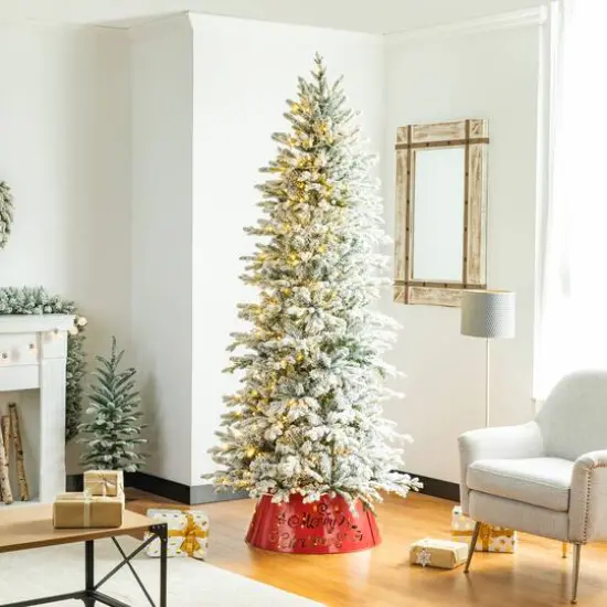 Glitzhome&reg; Red 26" LED Merry Christmas Cutout Metal Tree Collar {7}