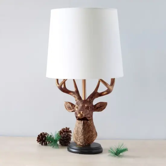 Simple Designs&trade; 17" Copper Deer Antler Table Lamp with White Shade {6}